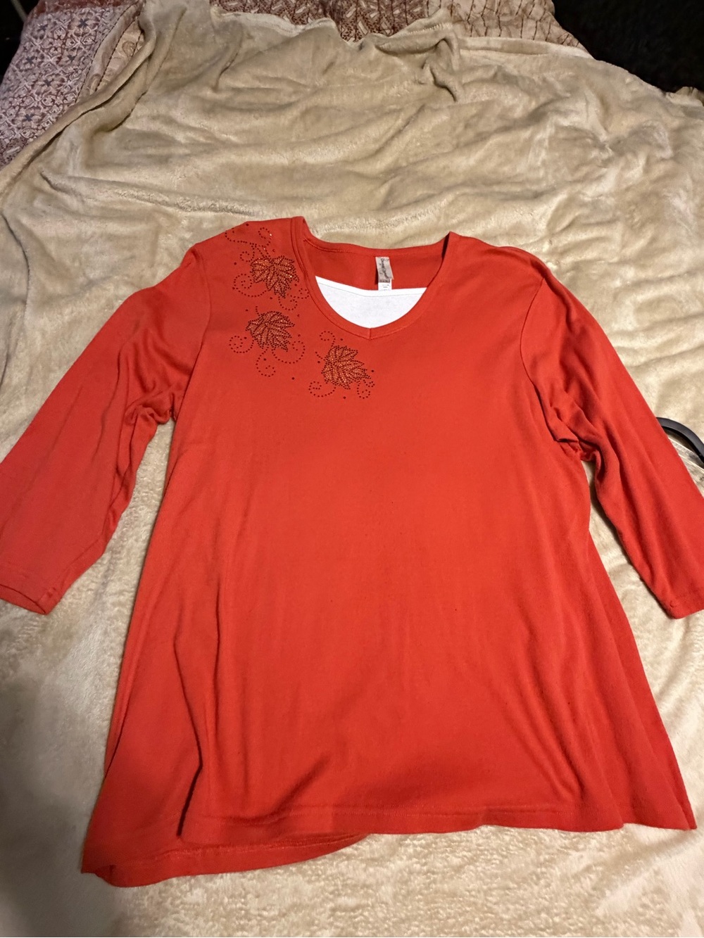 Women's Red Embellished Scoop Neck Top
